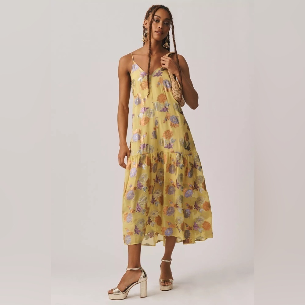 NWT Delfi Collective Silk V-Neck Drop-Waist Dress